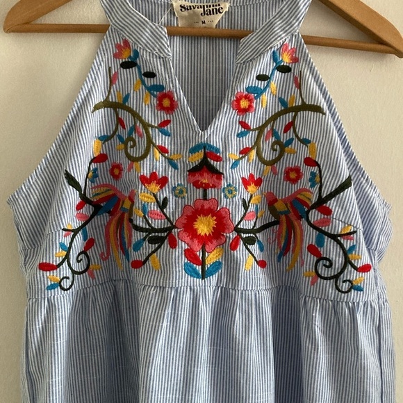 Savanna Jane Top Medium Sleeveless Floral Bird Embroidered V Neck Boho - Picture 5 of 9